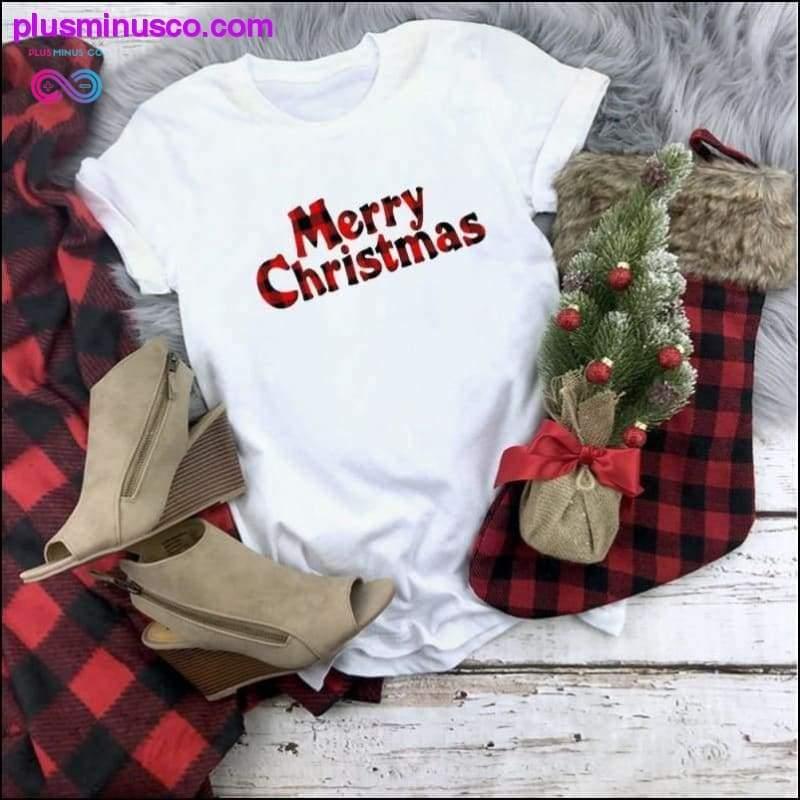 チェック柄のクリスマスホワイト T シャツ || PlusMinusco.com - plusminusco.com