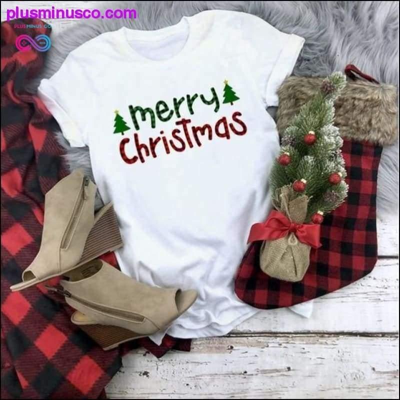 Karirana božićna bijela majica || PlusMinusco.com - plusminusco.com