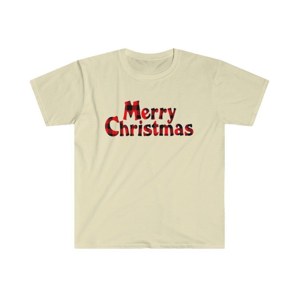 Ruuduline Merry Christmas T-särk ja moegraafikaga armas särk – plusminusco.com
