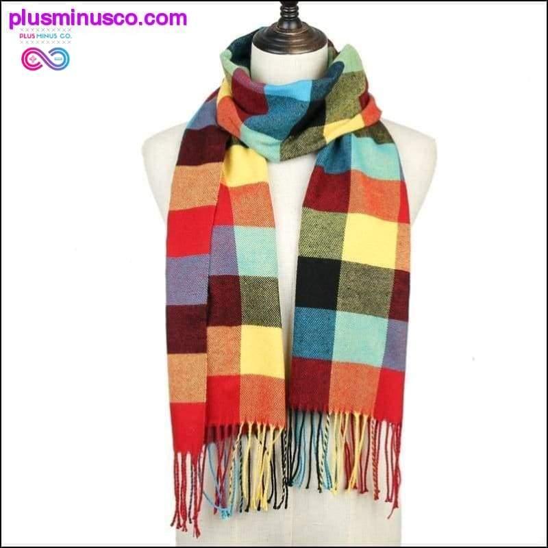 Клетчатый шарф, шали, пашмина, кашемировая вязка, мягкий унисекс, ретро - plusminusco.com