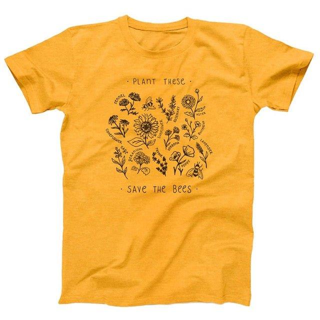 Stādiet šos Harajuku Tkreklu Sieviešu Causal Save The Bees T-krekls Kokvilnas Wildflower Graphic Tees Sieviešu unisex apģērbi - plusminusco.com