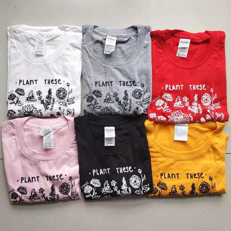 Plant These Harajuku majica kratkih rukava Ženska kauzalna majica Save The Bees Pamučne majice s motivima divljih cvjetova Ženska uniseks odjeća - plusminusco.com