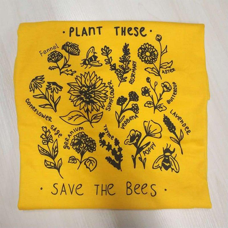 Itanim ang mga Harajuku Tshirt na ito ng mga Babaeng Causal Save The Bees T-shirt Cotton Wildflower Graphic Tees Babae Unisex na Damit - plusminusco.com