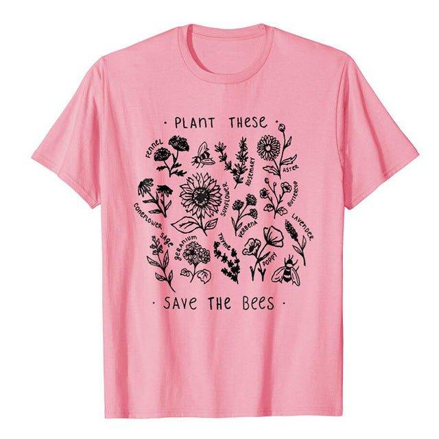 Plant These Harajuku Tshirt Donna Causale Save The Bees T-shirt in cotone Wildflower Graphic Tees Donna Abbigliamento unisex - plusminusco.com