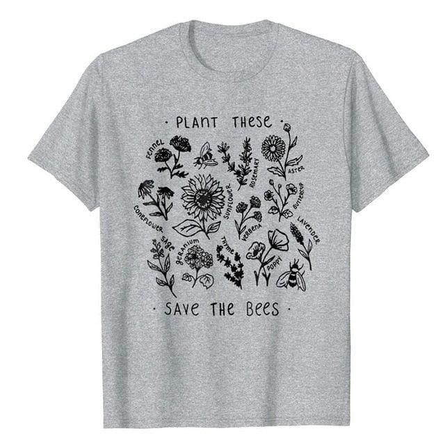 Plant These Harajuku Tshirt Women Causal Save The Bees T-shirt Cotton Wildflower Graphic Tees Woman Unisex Clothes - plusminusco.com