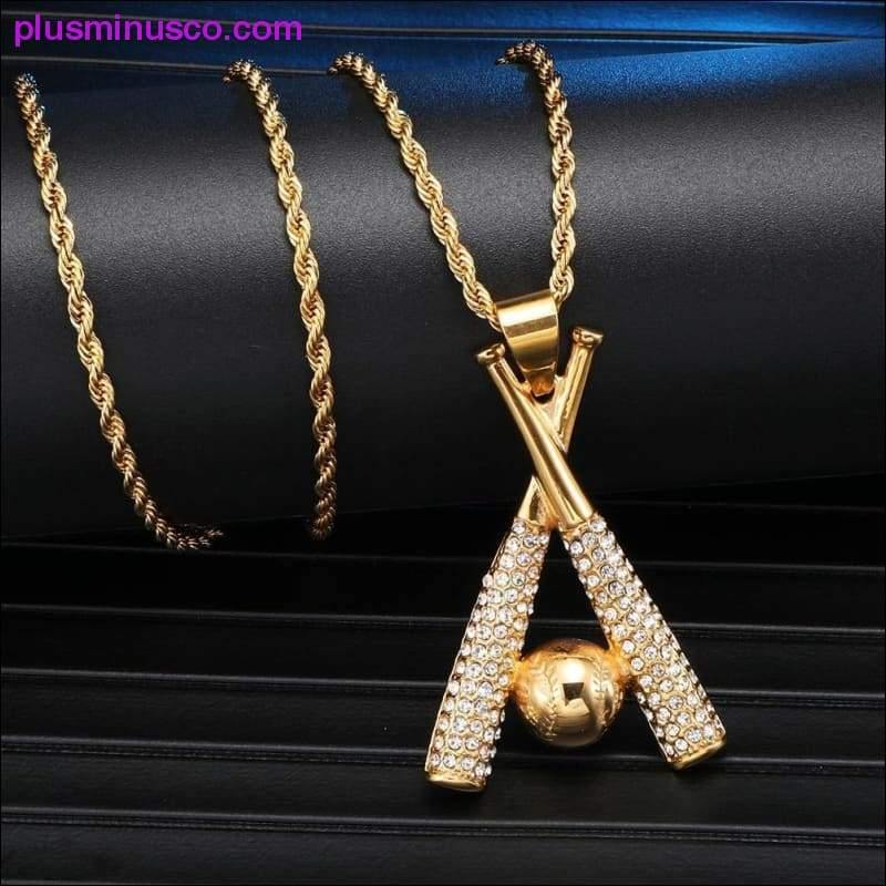 HIP Hop Chain Stainless Steel Baseball Bling Iced Out Gold Color Pendants & Necklaces for Men - plusminusco.com