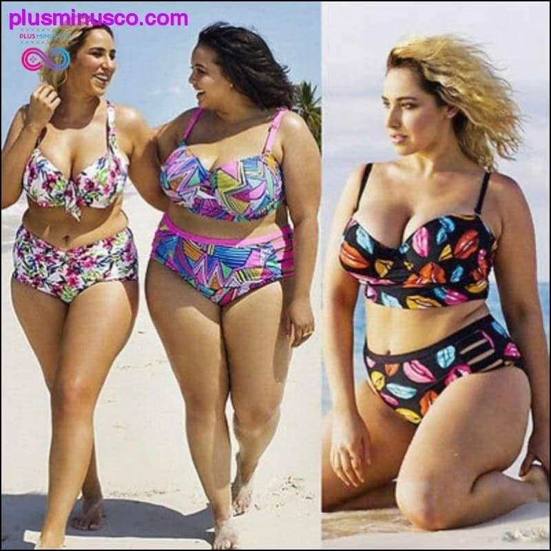 Bikini de talla grande para mujer Conjunto de bikini de cintura alta acolchado con realce - plusminusco.com