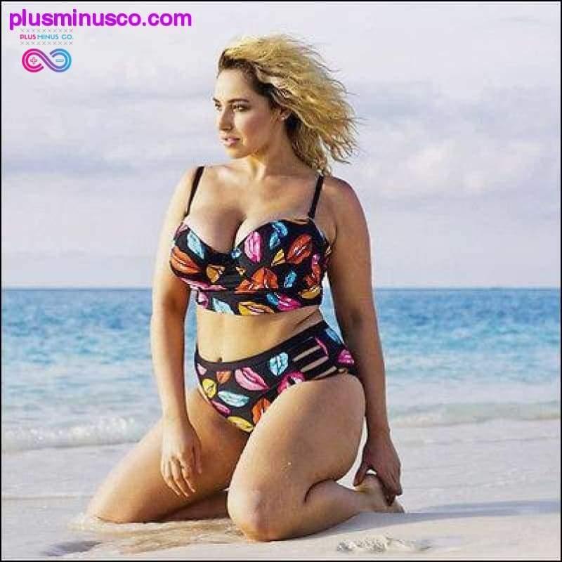 Plus Size Bikini Damer Push Up Polstret High Waist Bikini Sæt - plusminusco.com