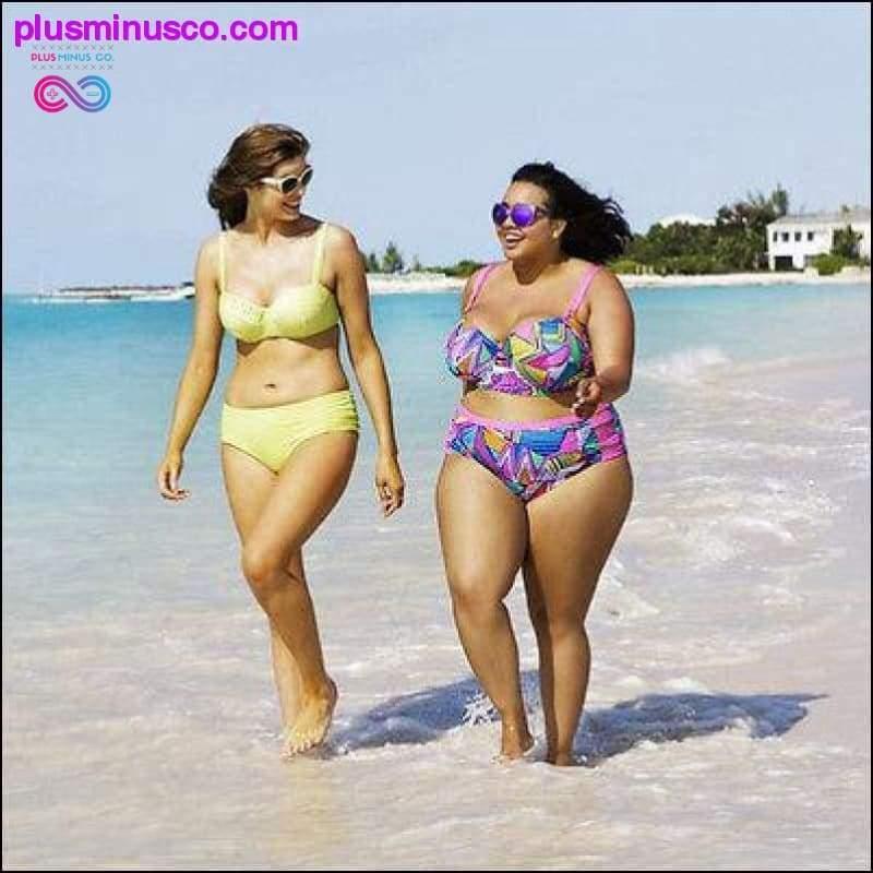 Bikini de talla grande para mujer Conjunto de bikini de cintura alta acolchado con realce - plusminusco.com