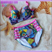 Plus Size Bikini Damen Push Up Gepolstertes Bikini-Set mit hoher Taille - plusminusco.com