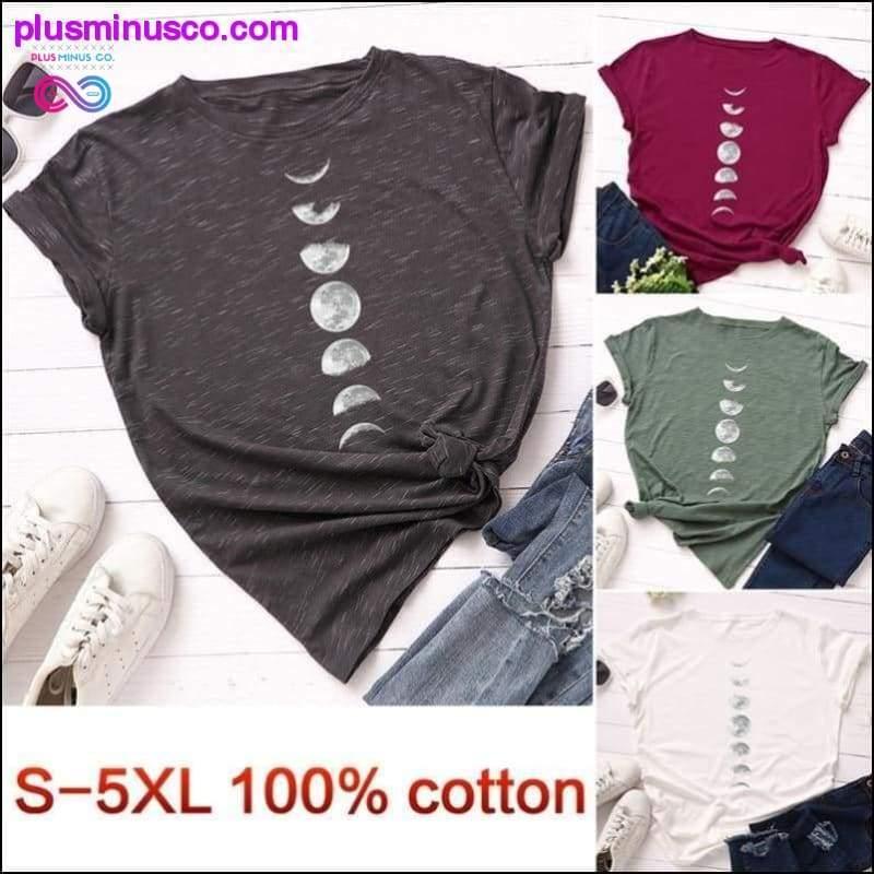 Plus Size S-5XL New Moon Planet Print T-shirt Dameskjorter O - plusminusco.com