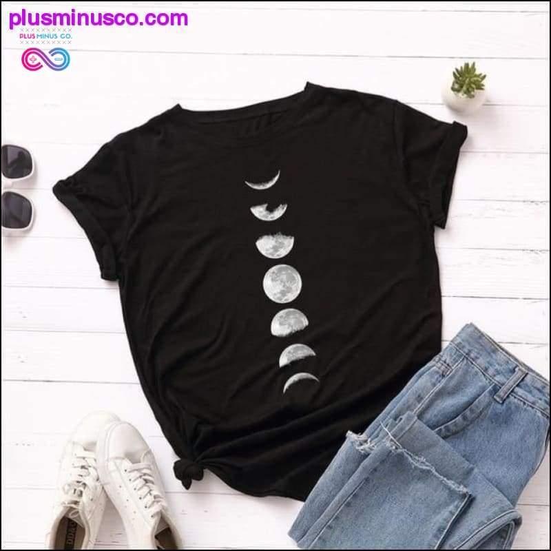 Plus Size S-5XL New Moon Planet Print T-skjorte Dameskjorter O - plusminusco.com