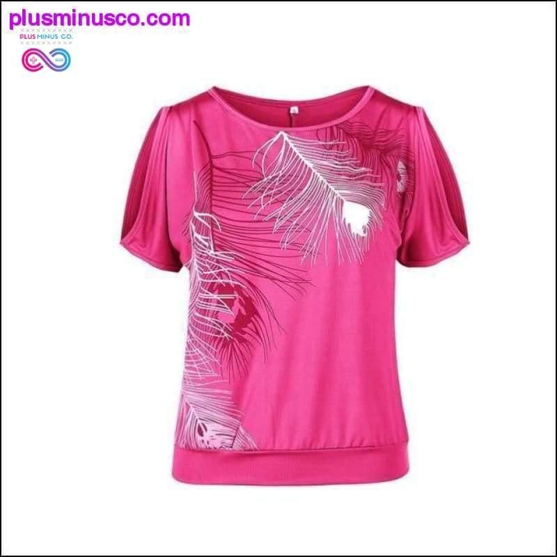 Plus Size T-Shirt 2019 Summer Off Shoulder Tops Feather - plusminusco.com