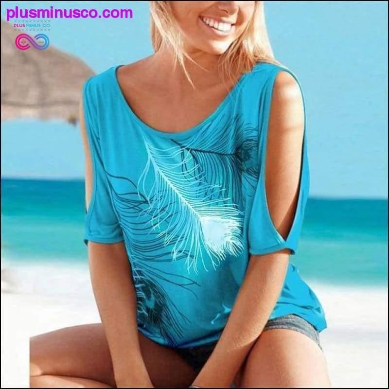 Plus Size T-Shirt 2019 Summer Off Shoulder Tops Feather - plusminusco.com