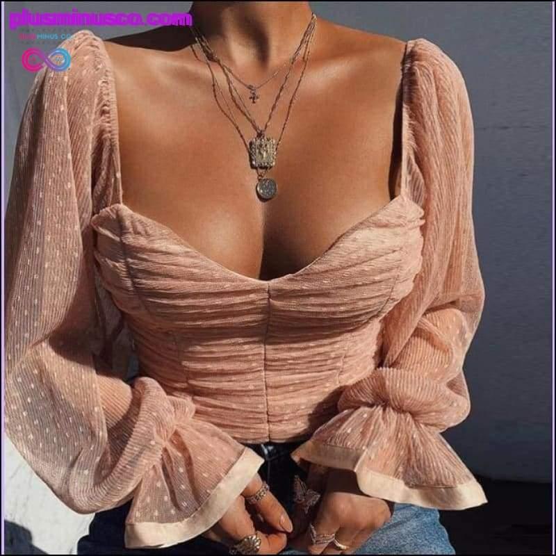 Блузка в горошек, женские рубашки в сетку, розовые топы, милая - plusminusco.com