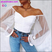 Polka Dot Blouse Women Mesh Shirts Pink Tops Sweetheart - plusminusco.com