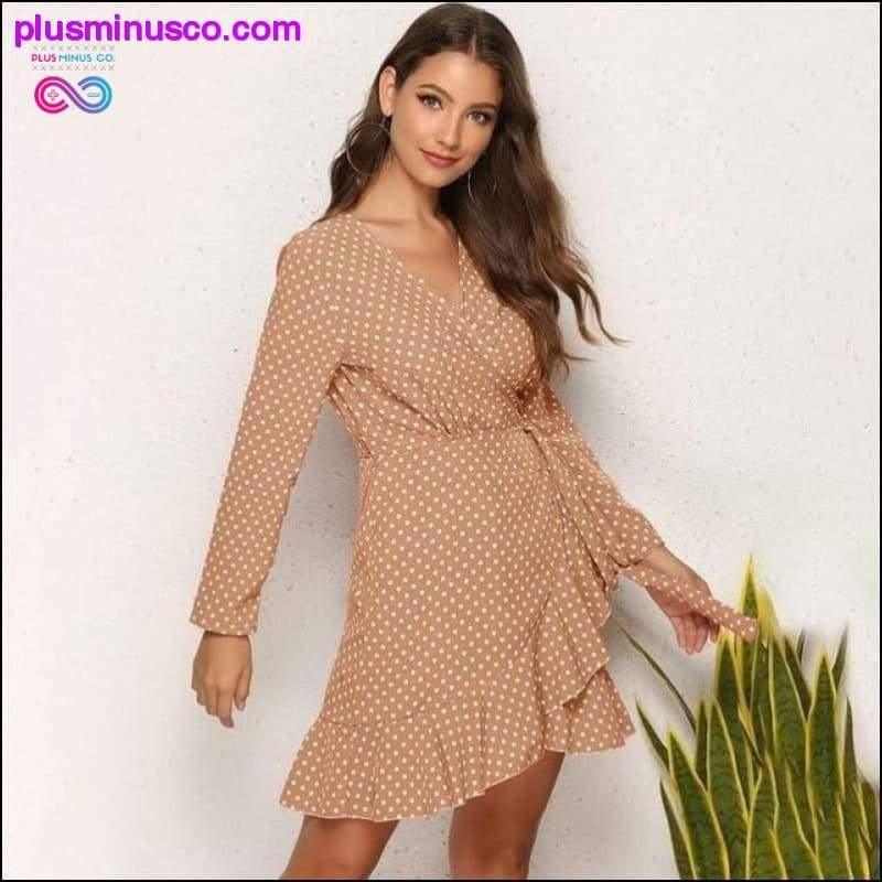 Polka Dot Ruffle Wrap Dress Women Split Long Sleeve Autumn - plusminusco.com