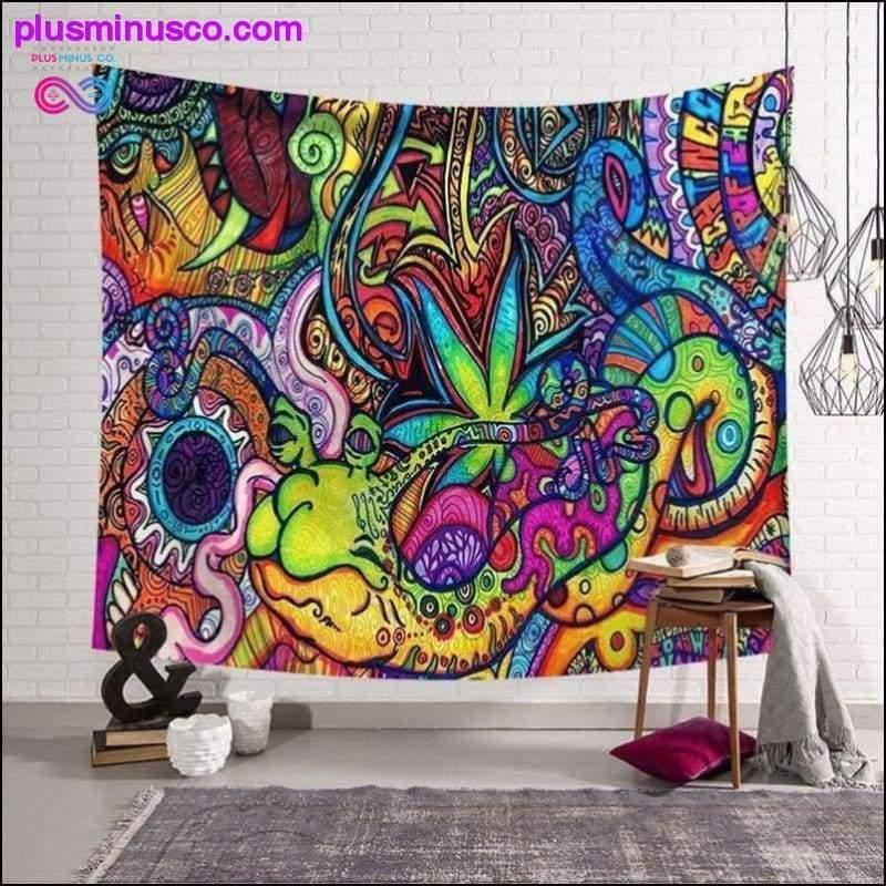 Tapiz con patrón de mandala hippie de poliéster, pintura abstracta - plusminusco.com