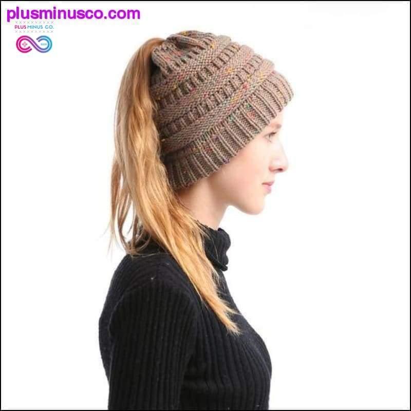 Bonnet queue de cheval chapeau hiver bonnet en tricot doux décontracté en laine - plusminusco.com