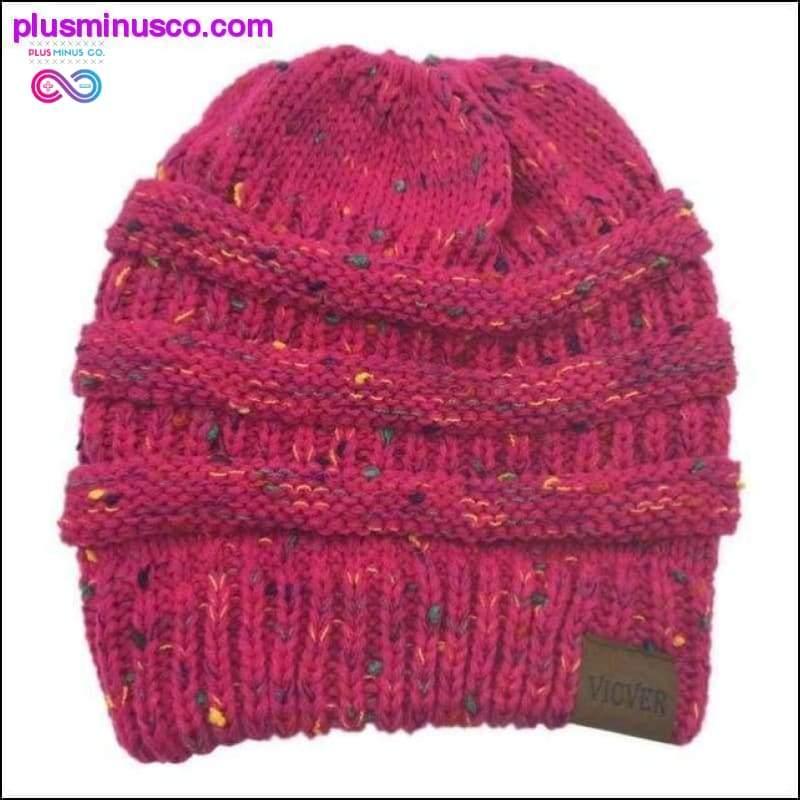 Cappello a cuffia con coda di cavallo Cappello invernale in morbida maglia di lana casual - plusminusco.com