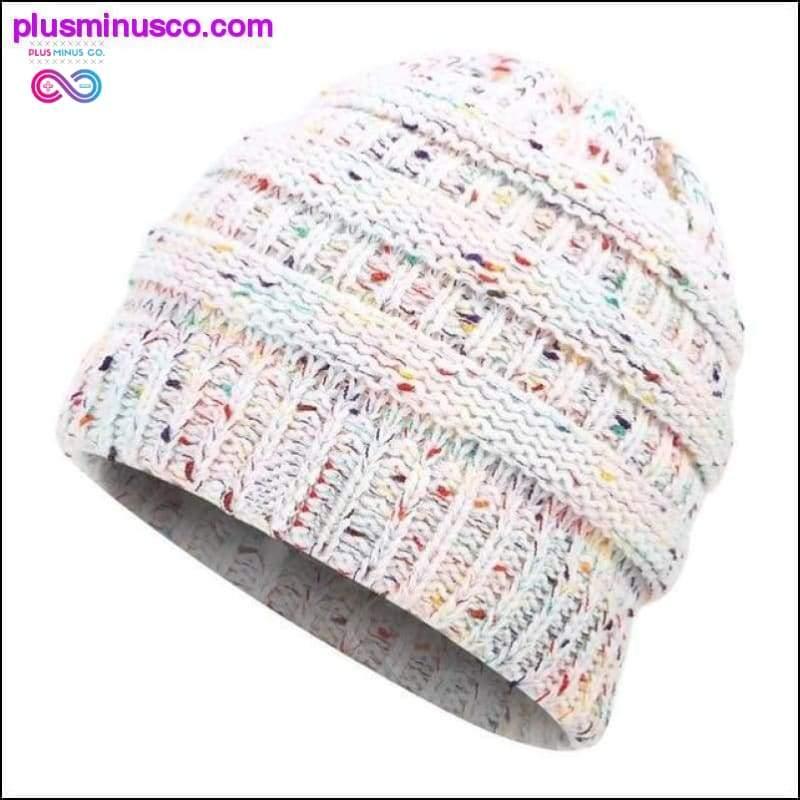 Bonnet queue de cheval chapeau hiver bonnet en tricot doux décontracté en laine - plusminusco.com