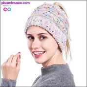 Ponytail Beanie Hat Winter Soft Knit Cap Casual Woolen - plusminusco.com