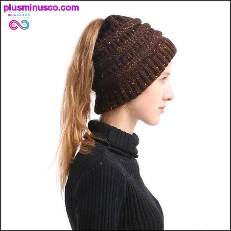 Kapa s čopom, zimska mehka pletena kapa, volnena za prosti čas - plusminusco.com