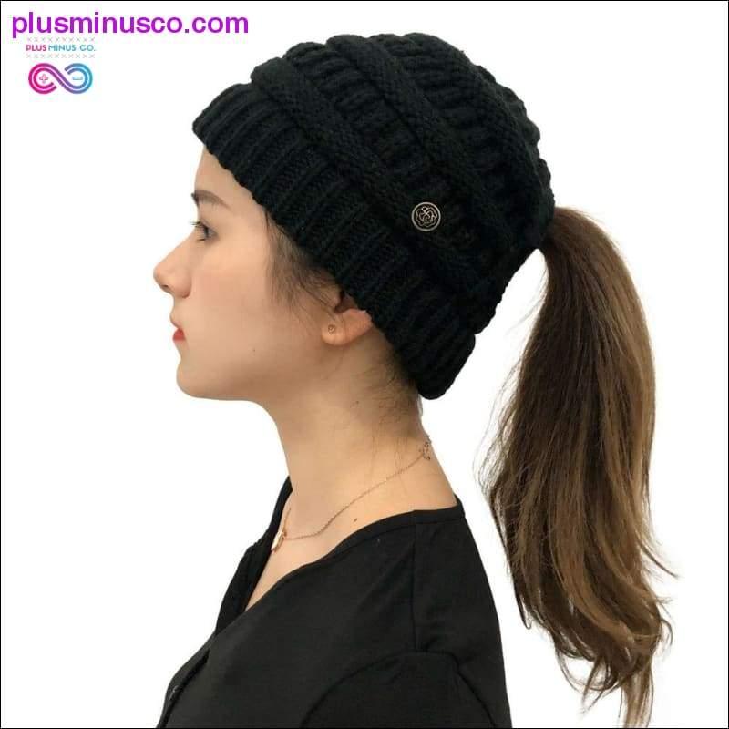 포니테일 비니 겨울 모자 여성용 니트 따뜻한 모자 지저분한 - plusminusco.com