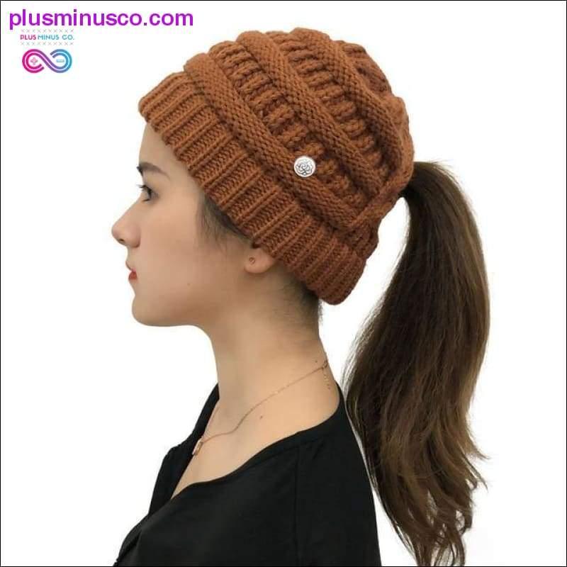 Ponytail Beanies Winter Hat For Women Knitted Warm Cap Messy - plusminusco.com