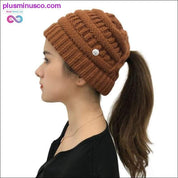 Ponytail Beanies Winter Hat For Women Knitted Warm Cap Messy - plusminusco.com