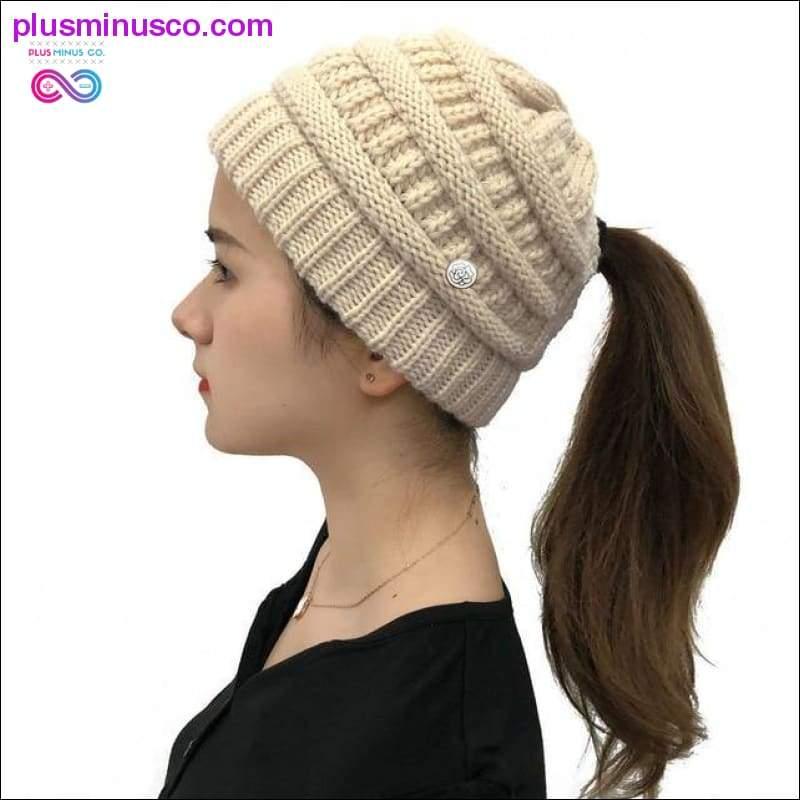 Ponytail Beanies Winter Hat For Women Knitted Warm Cap Messy - plusminusco.com