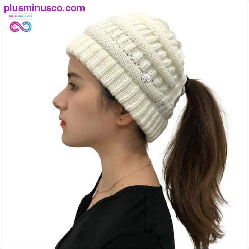 Ponytail Beanies Winter Hat For Women Knitted Warm Cap Messy - plusminusco.com
