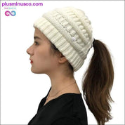 Bonnets queue de cheval chapeau d'hiver pour femmes bonnet chaud tricoté en désordre - plusminusco.com