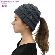Ponytail Beanies Winter Hat For Women Knitted Warm Cap Messy - plusminusco.com