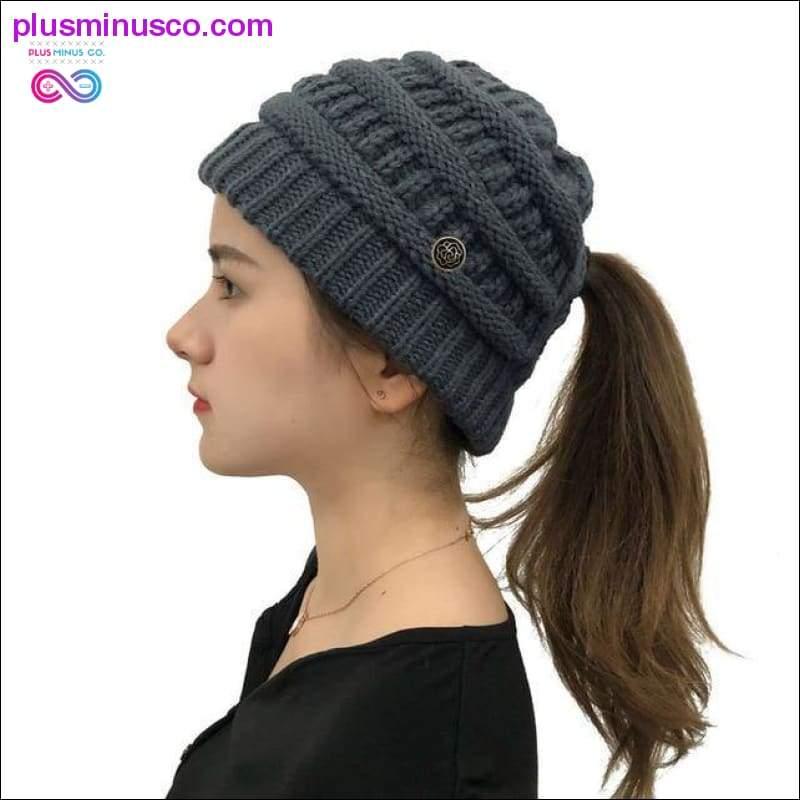 Ponytail Beanies Winter Hat For Women Knitted Warm Cap Messy - plusminusco.com