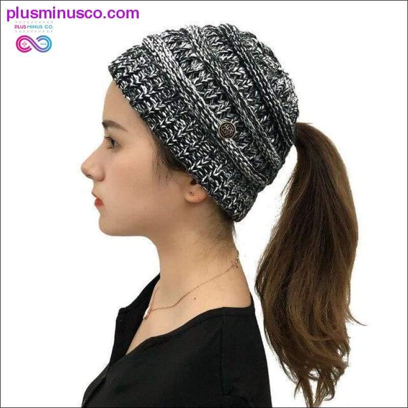 Ponytail Beanies Winter Hat For Women Knitted Warm Cap Messy - plusminusco.com