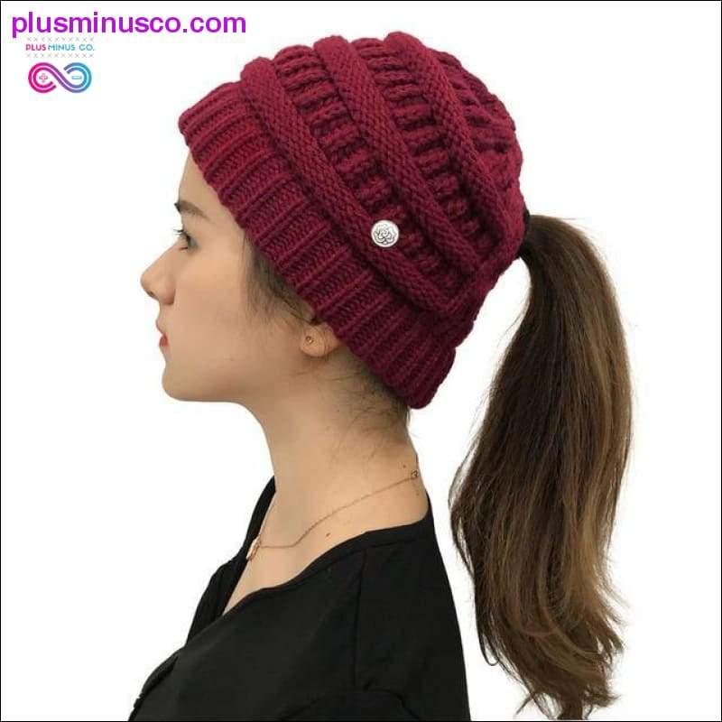 Ponytail Beanies Winter Hat For Women Knitted Warm Cap Messy - plusminusco.com