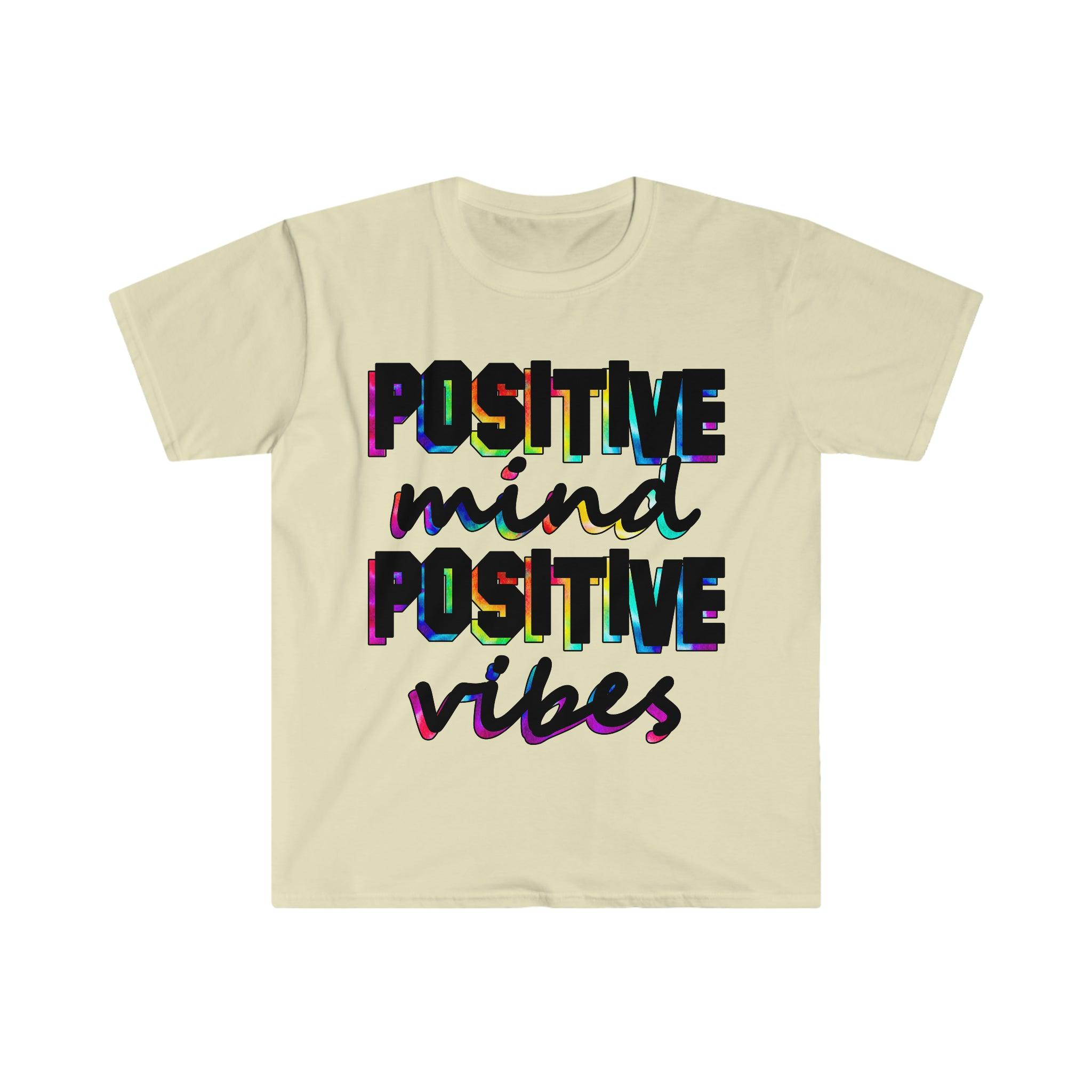 POSITIVE mind POSITIVE vibes | colored print T-Shirts Cotton, Crew neck, DTG, Men's Clothing, Mother’s Day promotion, Regular fit, T-shirts, Unisex, Women's Clothing - plusminusco.com