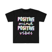 „Positive Mind“ „Positive Vibes“ marškinėliai, motyvuojantys marškinėliai, įkvepiantys marškinėliai, „pozityvumo“ marškinėliai – plusminusco.com