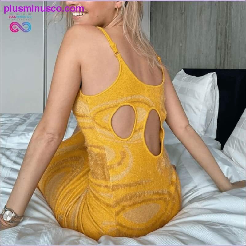 Vytlačiť Knit Bodycon Dress Women Green Y2K Summer Hollow Out - plusminusco.com