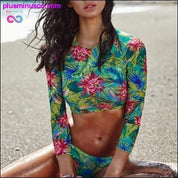 Bedruckter Langarm-Bikini-Tanga-Badeanzug, Crop-Top-Bikini – plusminusco.com