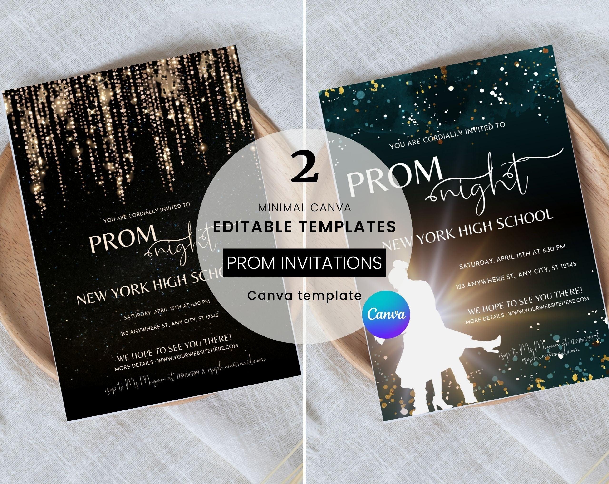 Prom night, Prom Party Invitation, Prom Invitation Flyer, Prom Event Flyer digital download, Card Template,  digital editable Canva Template - plusminusco.com