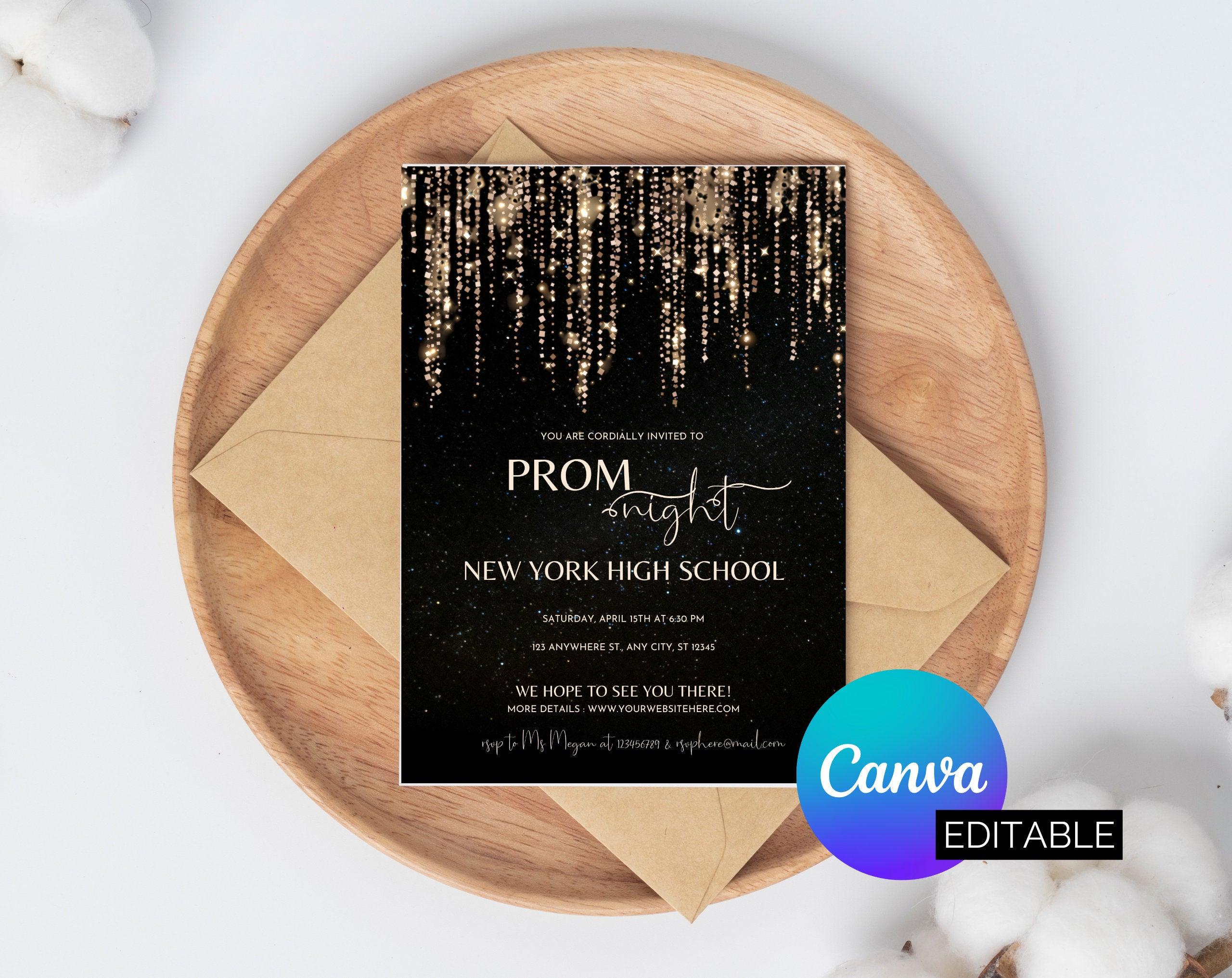 Prom night, Prom Party Invitation, Prom Invitation Flyer, Prom Event Flyer digital download, Card Template,  digital editable Canva Template - plusminusco.com