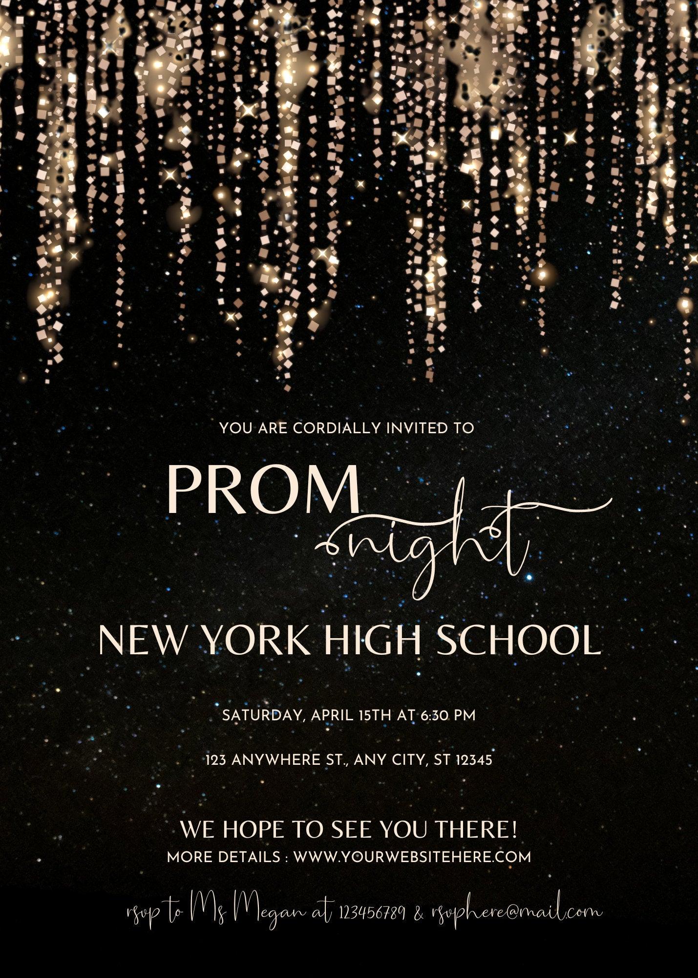 Prom night, Prom Party Invitation, Prom Invitation Flyer, Prom Event Flyer digital download, Card Template,  digital editable Canva Template - plusminusco.com