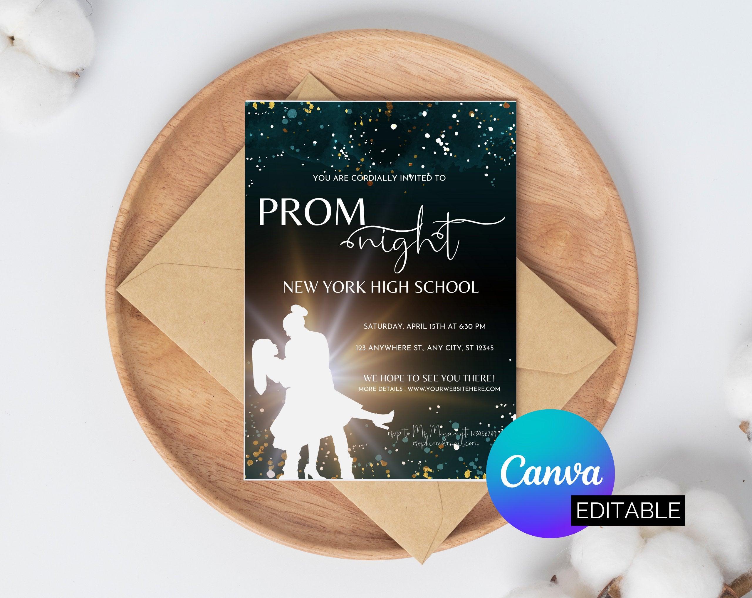Prom night, Prom Party Invitation, Prom Invitation Flyer, Prom Event Flyer digital download, Card Template,  digital editable Canva Template - plusminusco.com