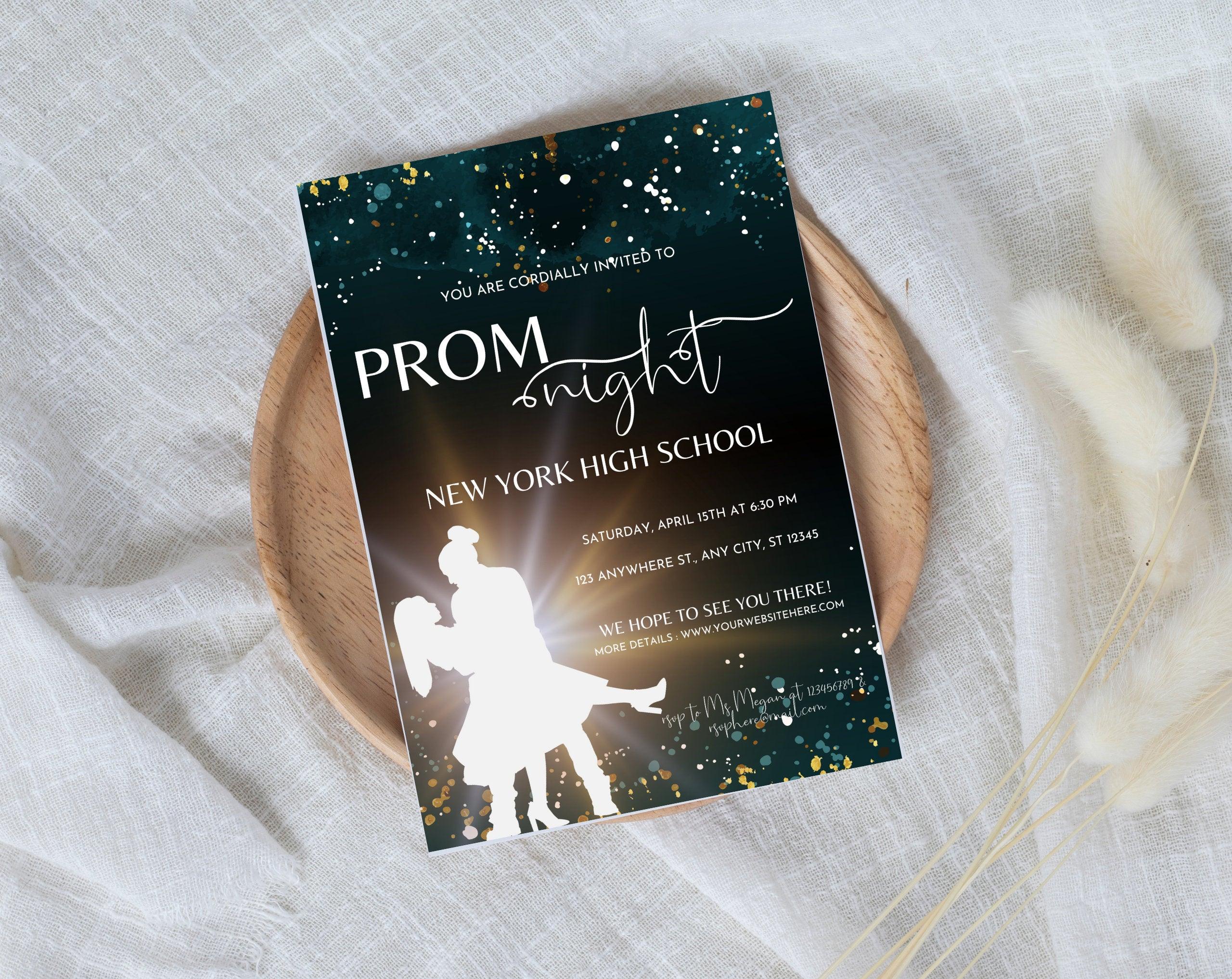 Prom night, Prom Party Invitation, Prom Invitation Flyer, Prom Event Flyer digital download, Card Template,  digital editable Canva Template - plusminusco.com