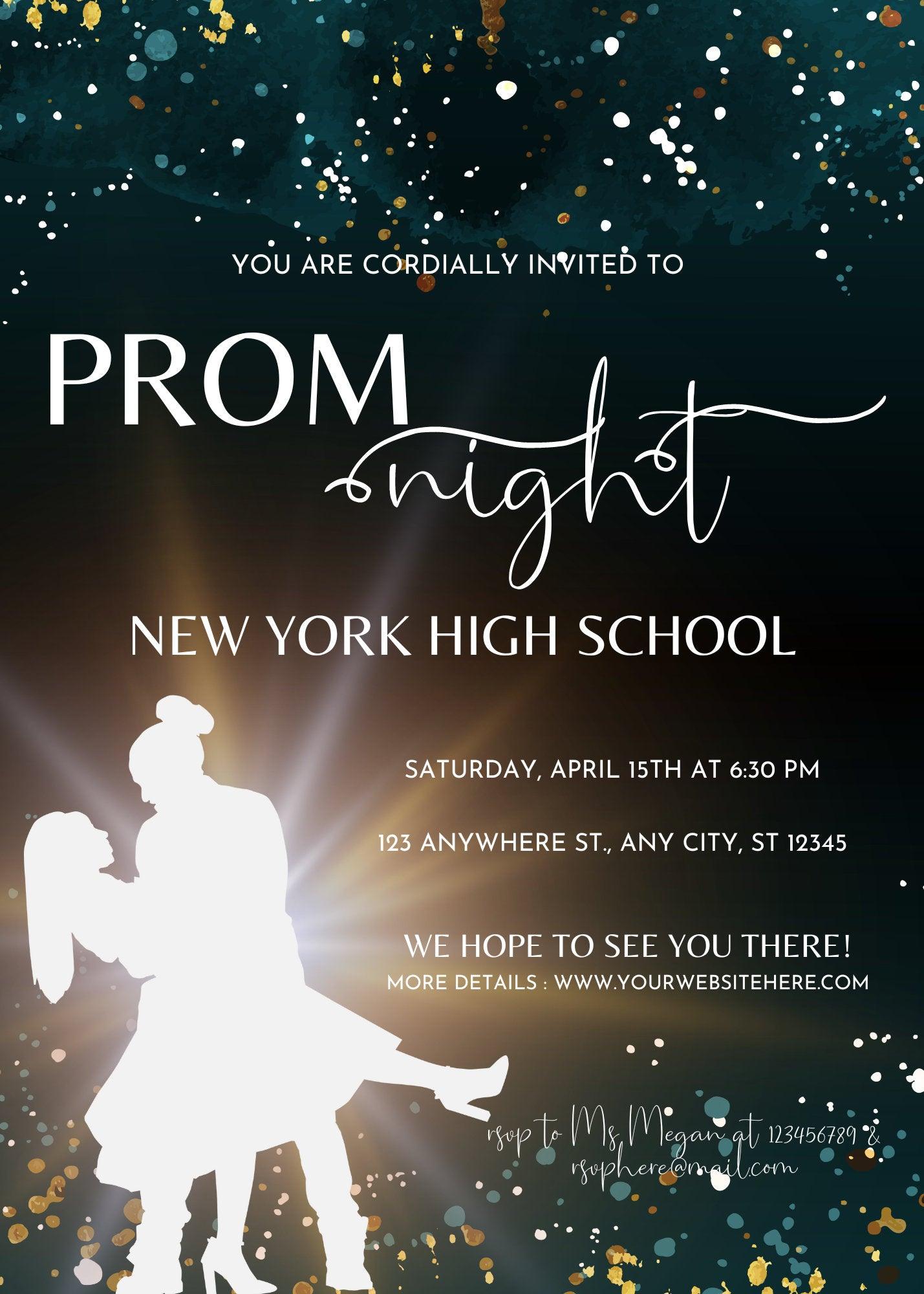 Prom night, Prom Party Invitation, Prom Invitation Flyer, Prom Event Flyer digital download, Card Template,  digital editable Canva Template - plusminusco.com