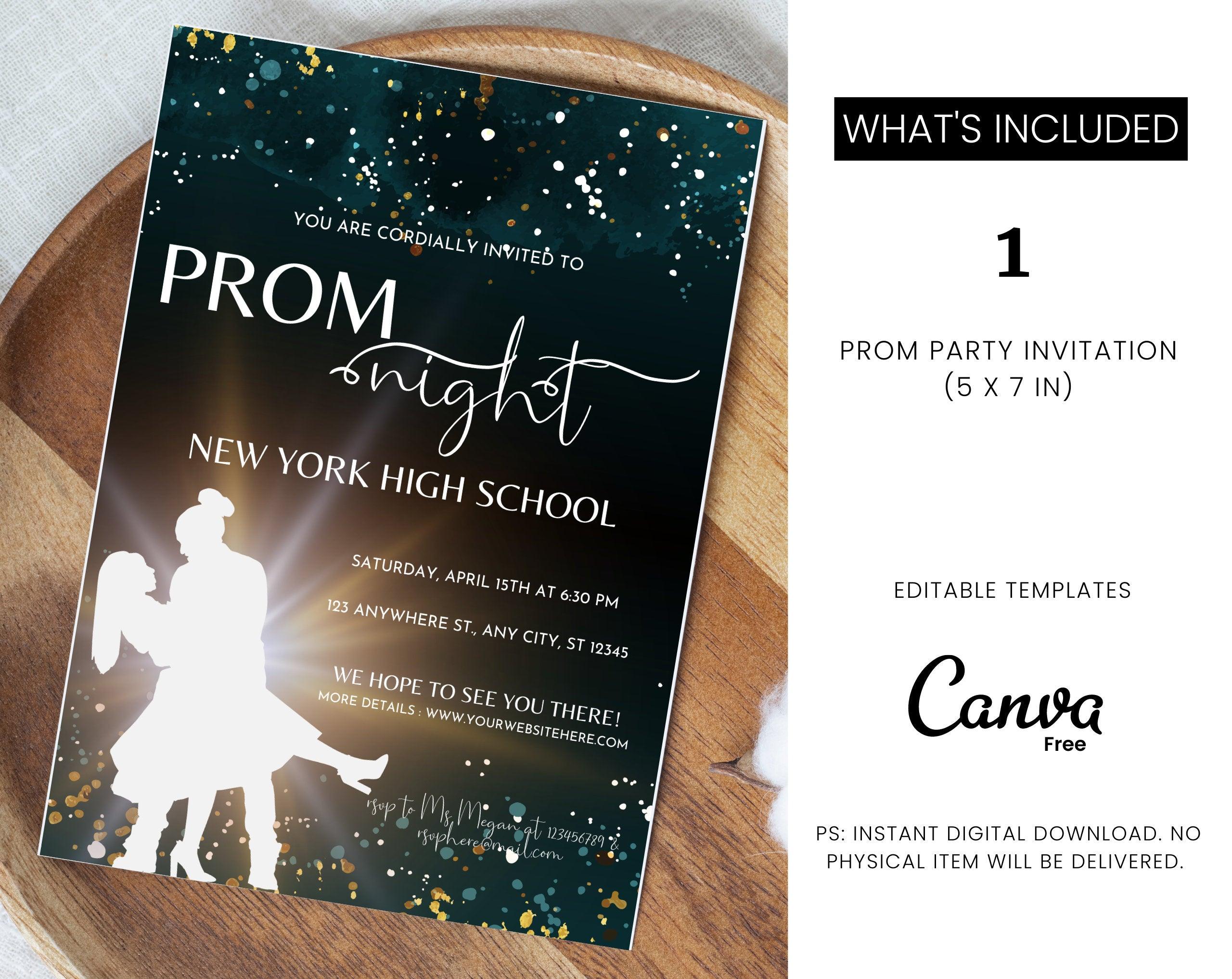 Prom night, Prom Party Invitation, Prom Invitation Flyer, Prom Event Flyer digital download, Card Template,  digital editable Canva Template - plusminusco.com