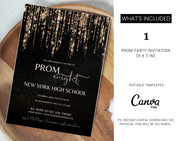 Prom night, Prom Party Invitation, Prom Invitation Flyer, Prom Event Flyer digital download, Card Template,  digital editable Canva Template - plusminusco.com