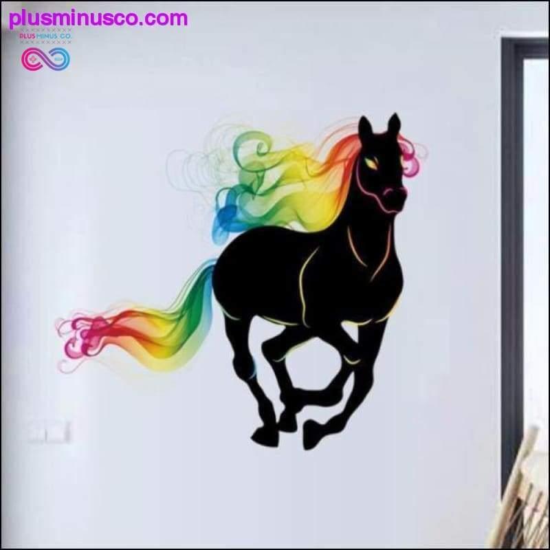 Autocollant mural cheval aux cheveux arc-en-ciel - plusminusco.com